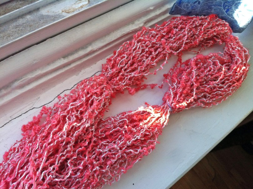 Bouclé, freshly bathed in drink mix.